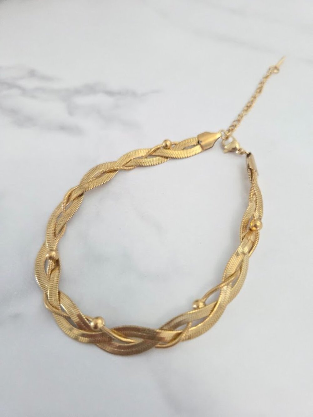 Vintage Gold Braided Herringbone Anklet Chevron Chain Anklet with Beads - Picture 10 of 12